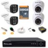 179 Kit 4 Câmeras de Segurança 2 Bullet + 2 Dome HD 720p + DVR 4 Canais + HD 500GB + Cabo 100m Fullsec