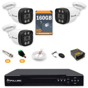 23 Kit 3 Câmeras de Segurança HD 720p + DVR 4 Canais + HD 160GB + Cabo 50m Fullsec