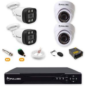 Kit 4 Câmeras de Segurança 2 Bullet + 2 Dome HD 720p + DVR 4 Canais sem HD + Cabo 100m Fullsec