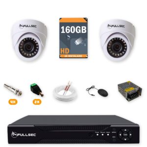 247 Kit 2 Câmeras de Segurança Dome HD 720p + DVR 4 Canais + HD 160GB + Cabo 50m Fullsec