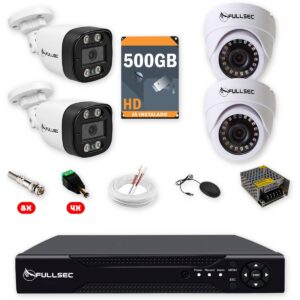 Kit 4 Câmeras de Segurança 2 Bullet + 2 Dome Full HD 1080p + DVR 4 Canais + HD 500GB + Cabo 100m Fullsec
