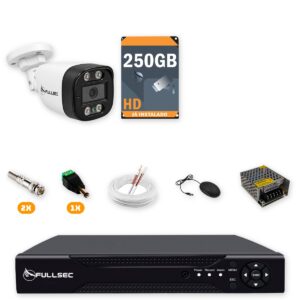 Kit 1 Câmera de Segurança HD 720p + DVR 4 Canais + HD 250GB + Cabo 50m Fullsec