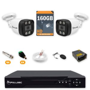 Kit 2 Câmeras de Segurança HD 720p + DVR 4 Canais + HD 160GB + Cabo 50m Fullsec