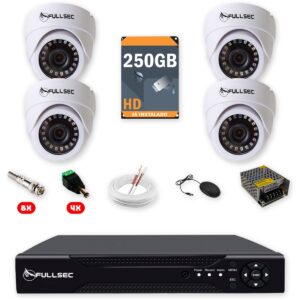 Kit 4 Câmeras de Segurança Dome Full HD 1080p + DVR 4 Canais + HD 250GB + Cabo 100m Fullsec