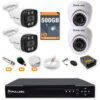 Kit 4 Câmeras de Segurança 2 Bullet + 2 Dome HD 720p + DVR 4 Canais + HD 500GB + Cabo 50m + Caixinhas Fullsec
