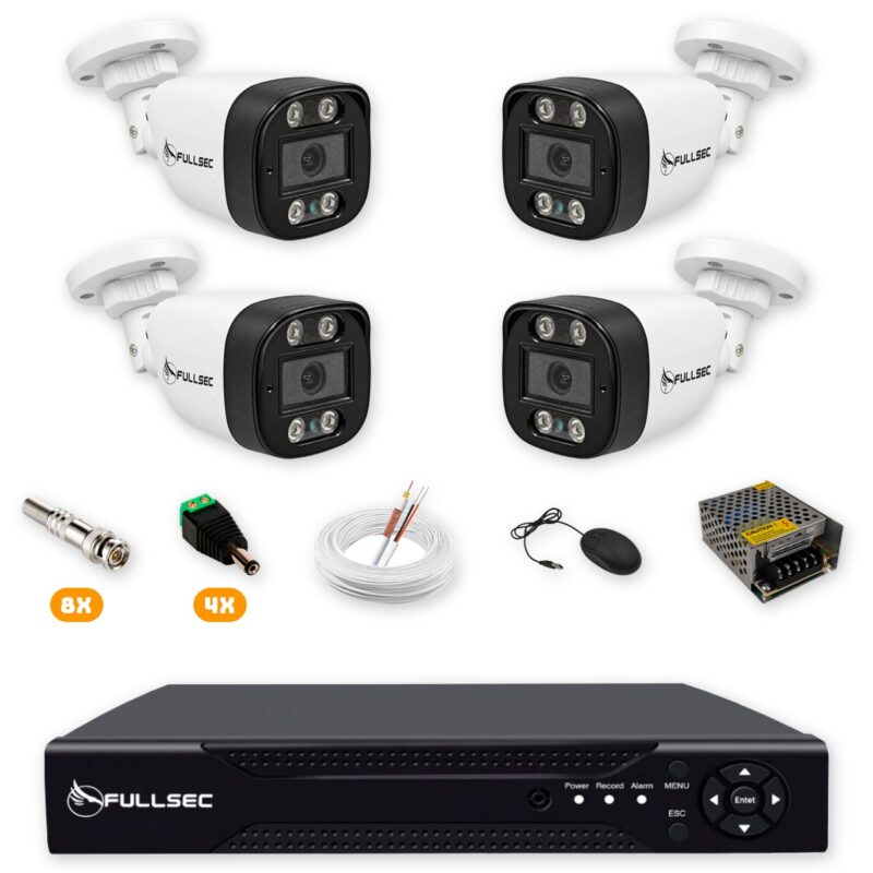 Kit 4 Câmeras de Segurança HD 720p + DVR 4 Canais sem HD + Cabo 50m Fullsec