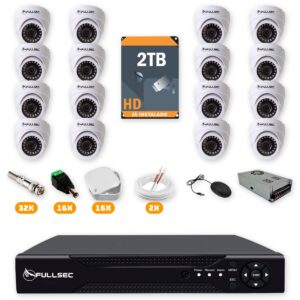 Kit 16 Câmeras de Segurança Dome HD 720p + DVR 16 Canais + HD 2TB + Cabo 200m + Caixinhas Fullsec