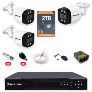 409 Kit 3 Câmeras de Segurança Full Color 1080p + DVR 4 Canais + HD 2TB + Cabo 50m Fullsec