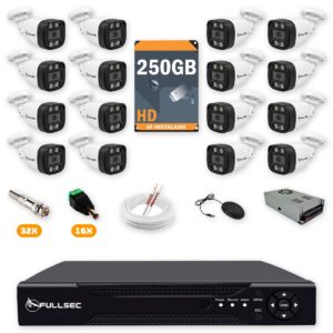 Kit 16 Câmeras de Segurança HD 720p + DVR 16 Canais + HD 250GB + Cabo 100m Fullsec