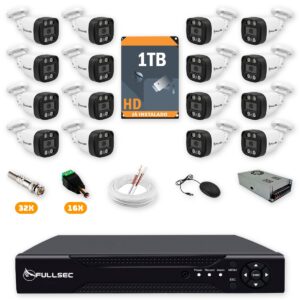 Kit 16 Câmeras de Segurança HD 720p + DVR 16 Canais + HD 1TB + Cabo 100m Fullsec
