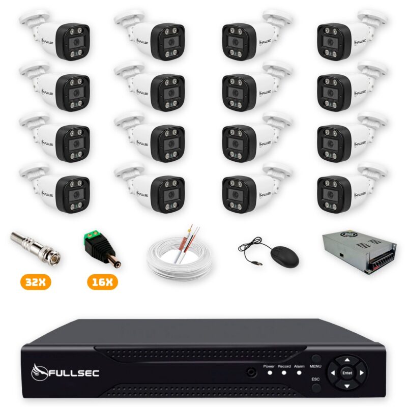 Kit 16 Câmeras de Segurança HD 720p + DVR 16 Canais sem HD + Cabo 100m Fullsec