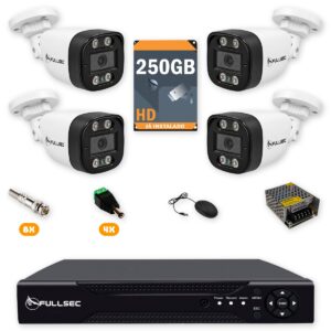 56 Kit 4 Câmeras de Segurança HD 720p + DVR 4 Canais + HD 250GB Fullsec