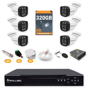 Kit 6 Câmeras de Segurança HD 720p + DVR 8 Canais + HD 320GB + Cabo 100m + Caixinhas Fullsec