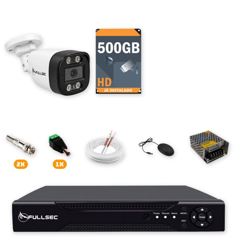 Kit 1 Câmera de Segurança HD 720p + DVR 4 Canais + HD 500GB + Cabo 100m Fullsec