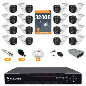 Kit 16 Câmeras de Segurança HD 720p + DVR 16 Canais + HD 320GB + Cabo 200m Fullsec