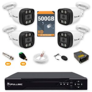 77 Kit 4 Câmeras de Segurança HD 720p + DVR 4 Canais + HD 500GB + Cabo 50m Fullsec