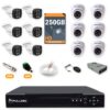 Kit 12 Câmeras de Segurança 6 Bullet + 6 Dome HD 720p + DVR 16 Canais + HD 250GB + Cabo 100m Fullsec