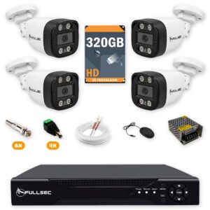 86 Kit 4 Câmeras de Segurança HD 720p + DVR 4 Canais + HD 320GB + Cabo 100m Fullsec