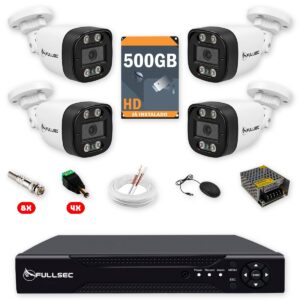 Kit 4 Câmeras de Segurança Full HD 1080p + DVR 4 Canais + HD 500GB + Cabo 100m Fullsec