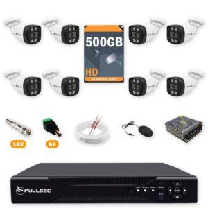 Kit 8 Câmeras de Segurança HD 720p + DVR 8 Canais + HD 500GB + Cabo 100m Fullsec