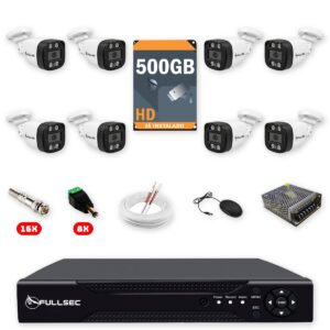 Kit 8 Câmeras de Segurança Full HD 1080p + DVR 8 Canais + HD 500GB + Cabo 100m Fullsec