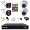 Kit 4 Câmeras de Segurança 2 Bullet + 2 Dome HD 720p + DVR 4 Canais + HD 250GB + Cabo 100m Fullsec