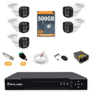 Kit 5 Câmeras de Segurança HD 720p + DVR 8 Canais + HD 500GB + Cabo 50m Fullsec